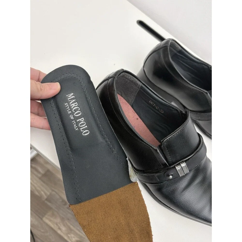 Marco Polo Men's Black Textured Monk Strap Slip-On Dress Shoes EU 39  6.5 u.s.a